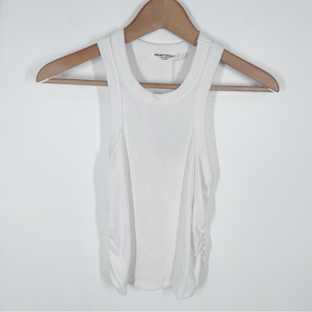 NWT Project Social T Made For You Front Racer Tank Medium Ribbed Ruched - Picture 2 of 8